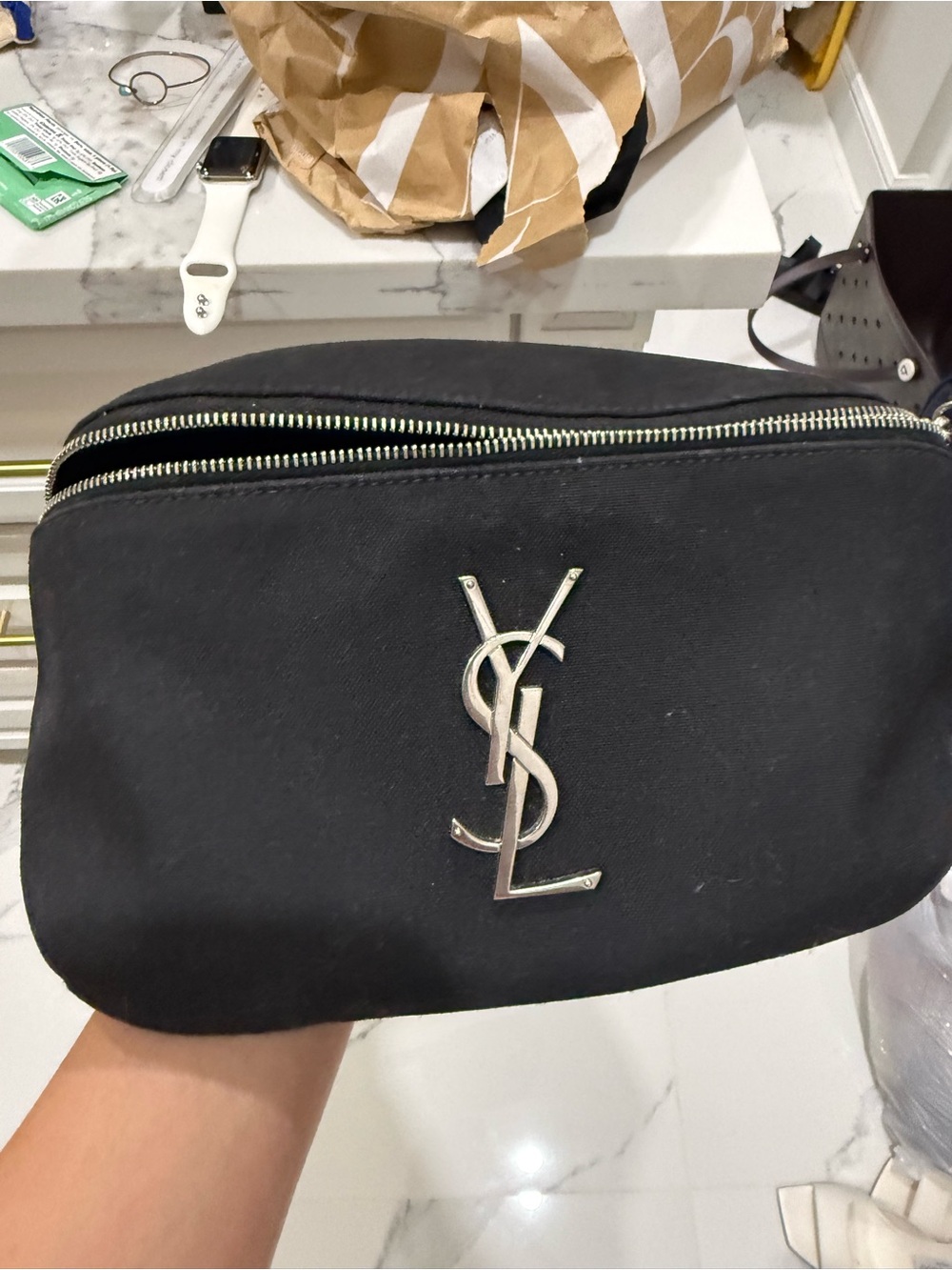 Saint Laurent Black Canvas YSL Logo Belt Bag